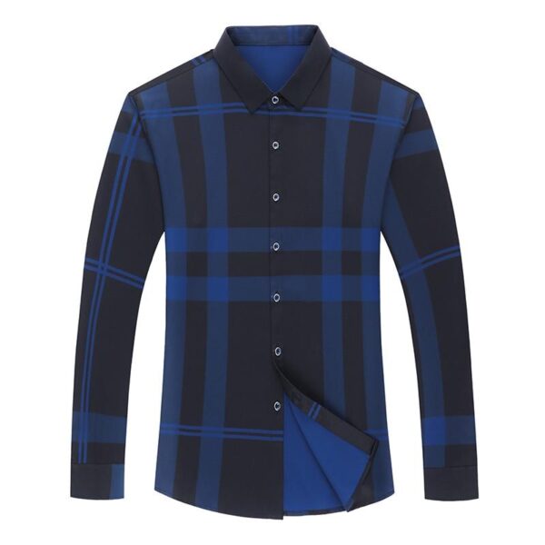 New High Quality Men Slim Fit Silk Dress Shirt Spring Long Sleeve Casual Plaid Shirts - Image 8